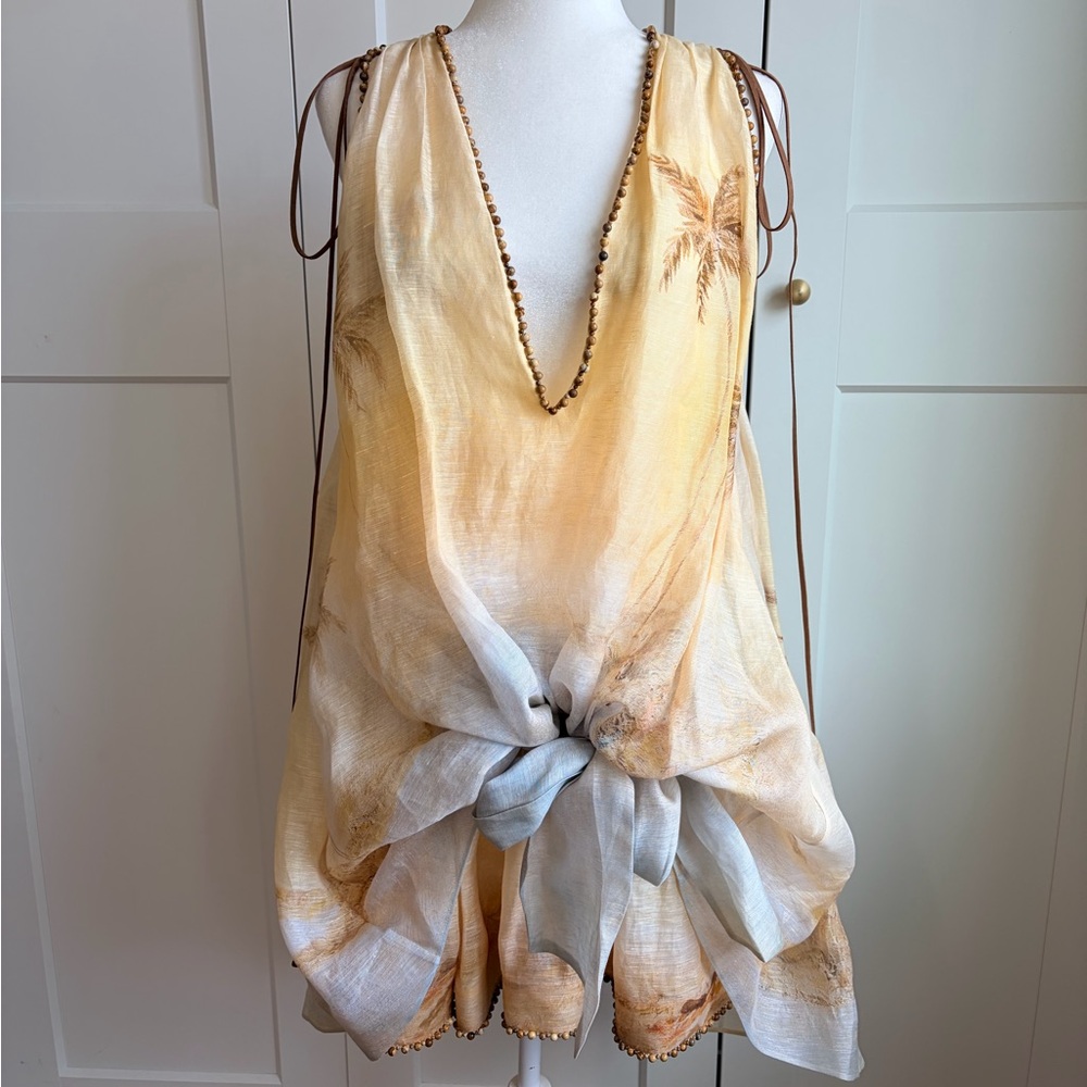 Zimmermann Balance Plunge Mini Dress in Yellow Seascape | 2/US8 - Picture 7 of 16